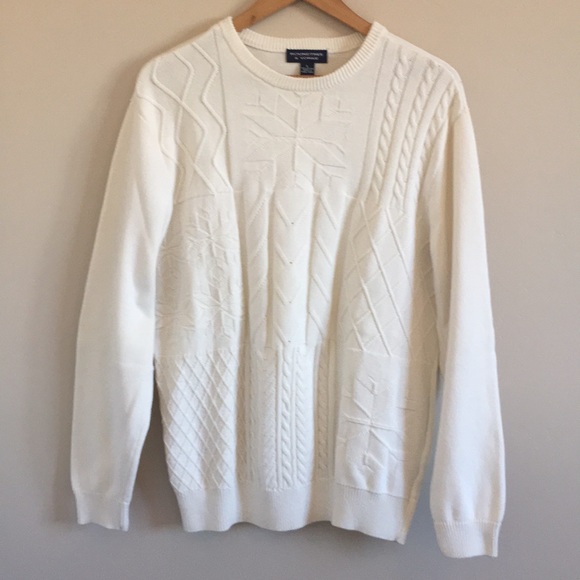 Roundtree & Yorke Sweaters - Chunky Cable Knit Cream Pullover Sweater Crew Neck
